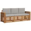 Outdoor Sofa Set 3 Piece Natural and Light Grey Solid Acacia Wood