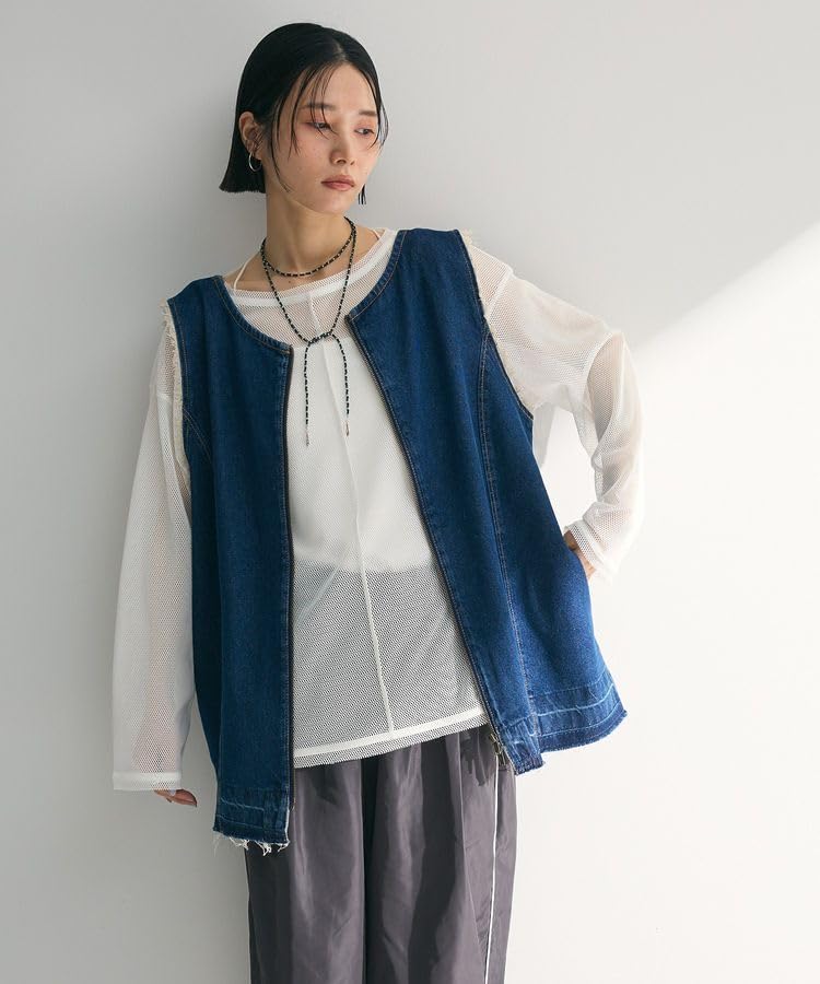 Sweater Denim Indigo [Green Parks] Vest, 2-way Vest, Women's,