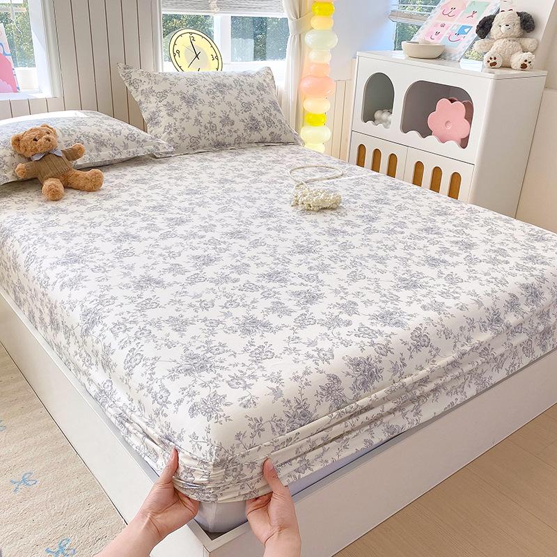 Pure Cotton Printed Single Bed Sheet Set - Fitted Sheet, Protective Cover, Pad Cover (3 Pieces)