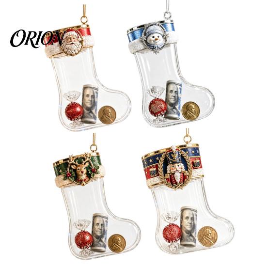 Festive Nutcracker Holiday Charms Fillable Christmas Stocking Acrylic Ornament, Transparent Candy Filled Tree Decorative Ornaments for Party