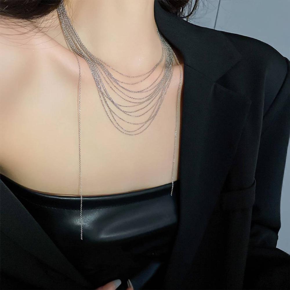 Glitter Multi Layer Necklaces Sparkling Long Sweater Chain Fashion Flash Fringe Necklace  Wedding