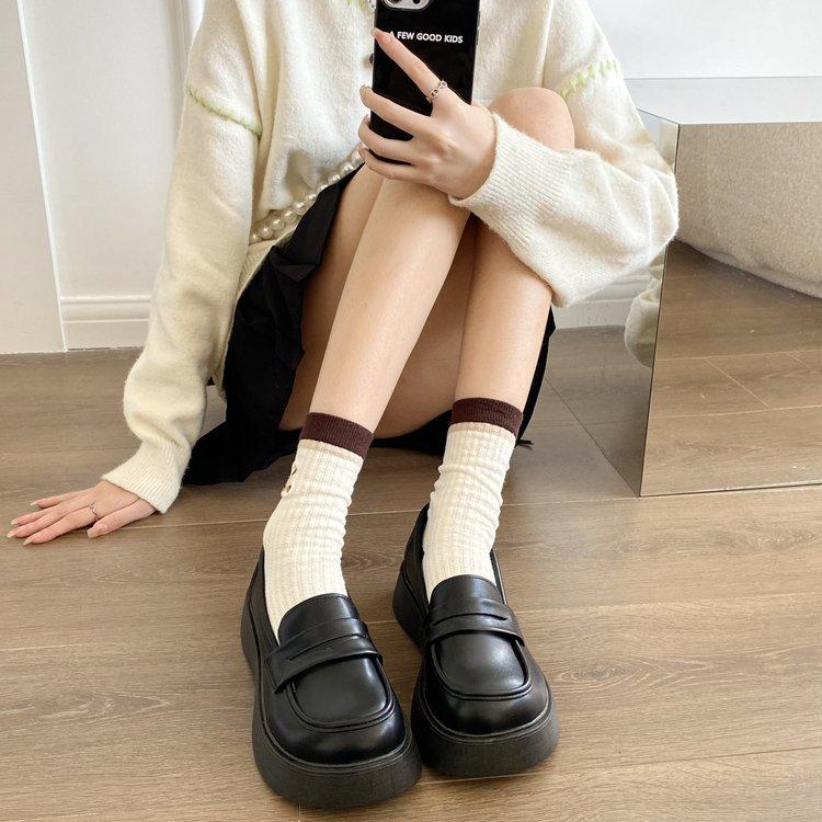 Size 35-42, large size women's shoes 41 fat feet, platform British style spring leather shoes, women wear one pedal autumn single shoes