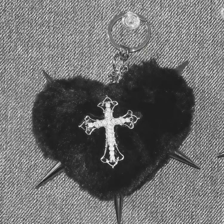 Alternative Culture Symbol Keychain Plush Heart Studs Crucifix Fashion Keyring Accessory for Music Event