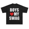 GIRLSBOYS LOVE MY SWAG Amerikanisches Y2K Hip Hop Retro Kurzarm T-Shirt Sommer Damen Locker und Atmungsaktiv Paar Oberteil