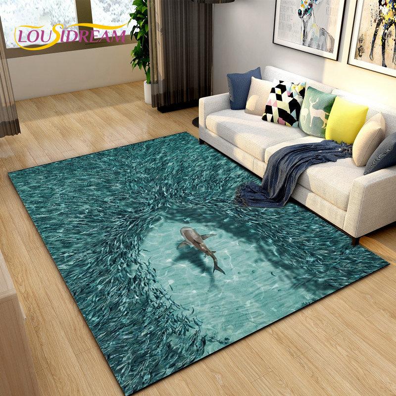 3D Ocean Seawater Beach Water Scenery Area Rug,Carpet Rug for Living Room Bedroom Sofa Doormat Decoration,Kid Non-slip Floor Mat