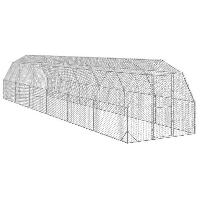 VidaXL Chicken Coop 2.5x12x2.25 M Galvanized Steel, Walk-in Chicken Coop, Accessible Chicken Run, Chicken Cage 3328520