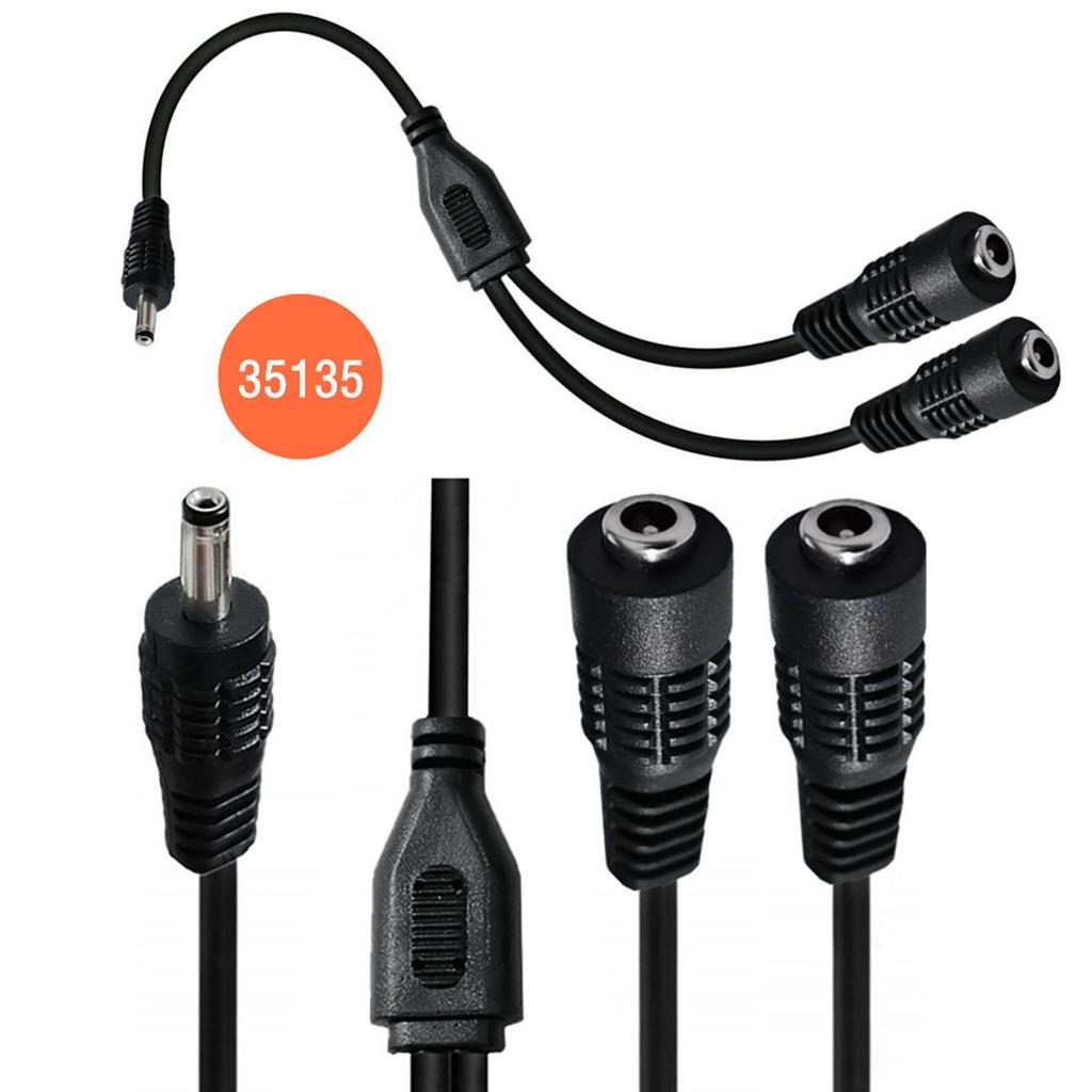 1 to 2 Way Power Splitter Cable 3.5mmx1.35mm 1 Male to 2 Female Adapter Cord for CCTV Camera LED Light s 35cm
