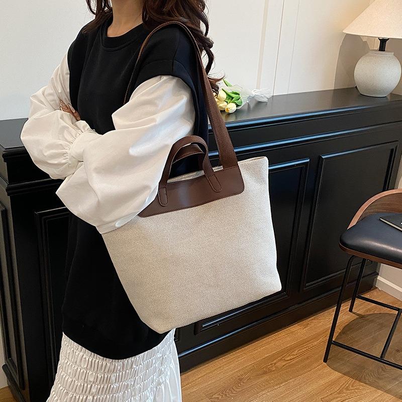 Summer New Shoulder Armpit Bag Large Capacity Retro Contrasting Color Design Literary Commuter Tote Bag Handbag