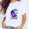 Tee Top Tshirt Fashion Clothes Women Watercolor Print Lady Female Clothing Butterfly Letter Short Sleeve Printing T Casual Cartoon Graphic T-shirt