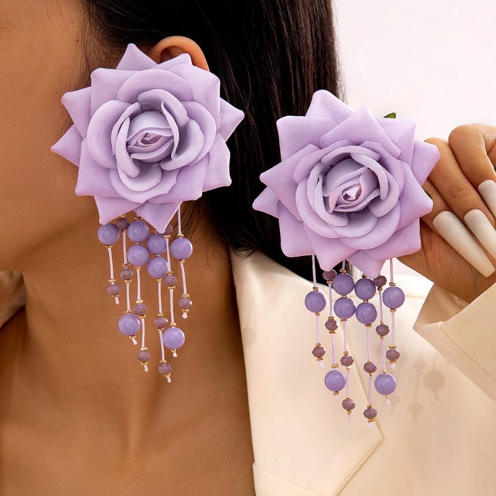 Multicolor Flower Pendant Earrings Rose Flower Large Flower Earrings Women's Earrings  Women