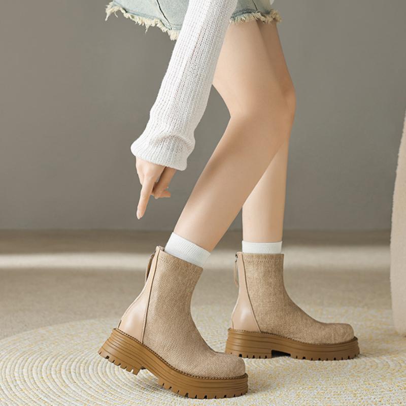 Moda Europeia e Americana Moda Botas Curtas Novas Outono 2024 Botas Curtas de Solado Grosso e Cano Alto Plataforma Mujer Zapatos De Mujer