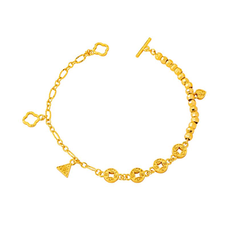 Bracelet Pièce Ancienne Élégant pour Femmes – Or Sable Vietnamien Rétro avec Perles Brillantes et Rétention de Couleur Longue Durée.