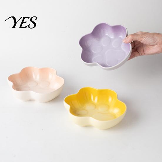 Healthy Ceramic Dog Bowl Cat Paw Shape for Cats, Anti-Whisker Fatigue Kitten Food Pet Feeder Water Dish, Microwave Dishwasher Safe Wide Shallow Plate