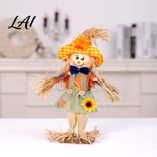 Halloween Porch Decor Standing Fall Scarecrow Decoration Rustic Thanksgiving Ornament Farmhouse Yard Display with Clothes Hat for Autumn Harvest Home