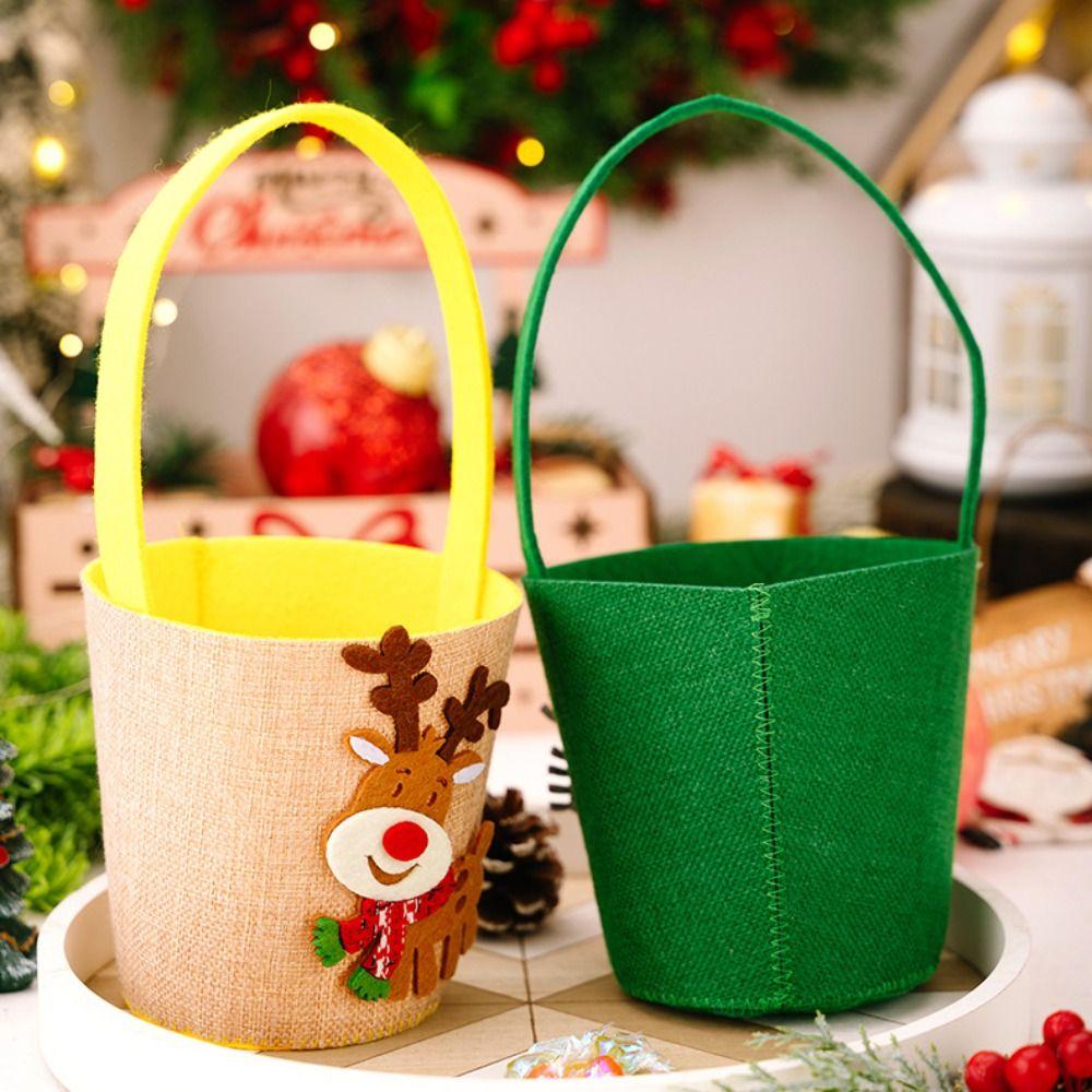 Snowman Elk Christmas Bucket Handbag Large Capacity Delicate Cartoon Candy Bag Funny Reusable Santa Claus Bag Xmas Gifts