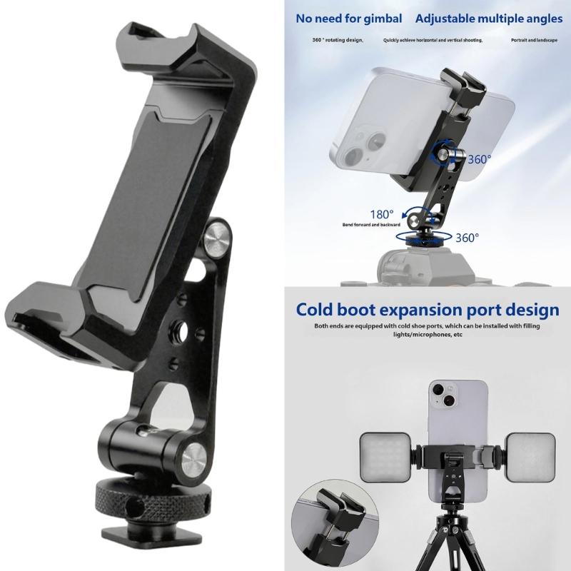 Universal Cold Shoe Phone Holder Adjustable 360 Rotations Metal Brackets Simple Installs Suitable for Mobile Devices