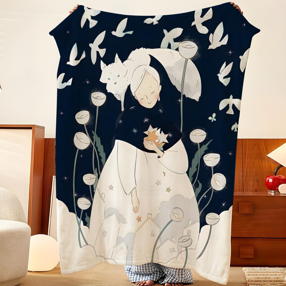Artist Y-Yoshitomo Throw Flannel Throw Blanket, Lightweight Cozy, Durable Washable Cute Cool