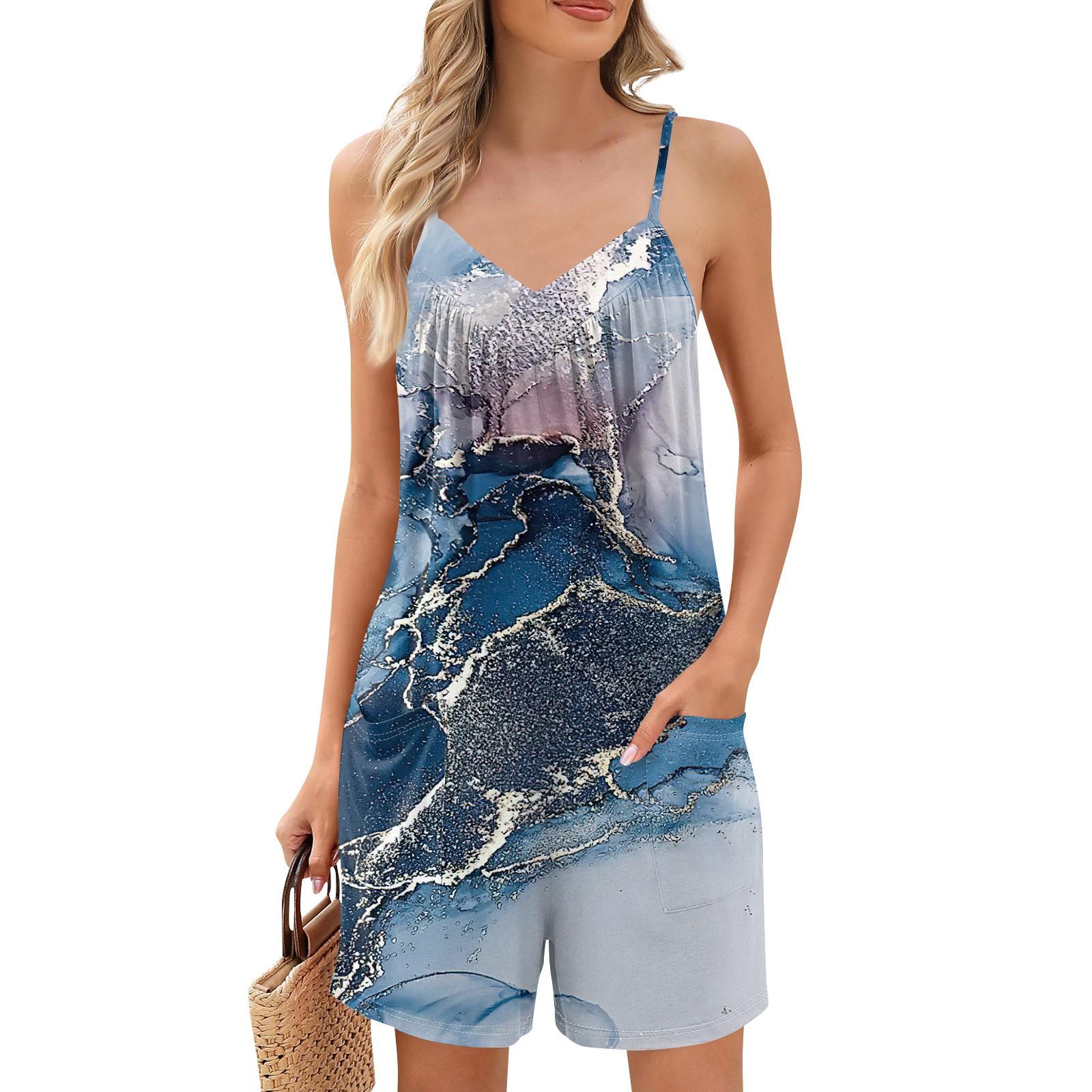 

Женский летний комбинезон в полоску с градиентным принтом, свободные повседневные шорты-комбинезон M тёмно-синий