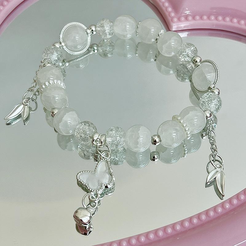 Bracelet Pendentif Papillon Fleurs Cristal Rose Coréen Pour Femmes Bracelets Chaîne de Perles Douces Bijoux Cadeaux Petite Amie
