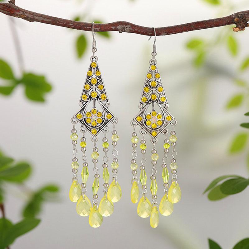 New Bohemian Rhinestone Water Drop Earrings for Women Ethnic Long Crystal Tassel Earring Party Vacation Jewelry