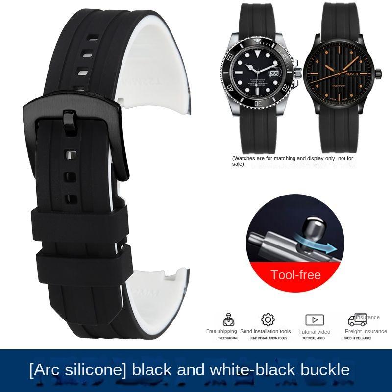 20mm 22mm Waterproof Silicone Watch Strap for Casio Tissot Seiko No.5 Green Water Ghost Citizen Arc Mouth Curved End Watch Chain