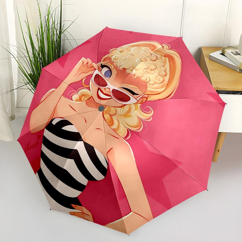 1pc Stripes Star Automatic Folding Umbrella - Compact 8-Rib Design, Durable Plastic & Iron1219L