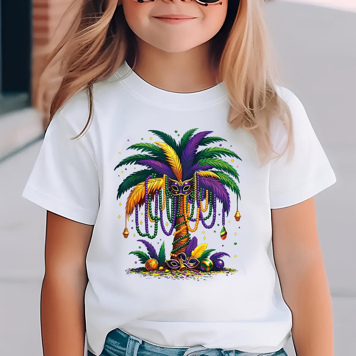 

Girls Leisure Carnival Beaded and Feather Pattern T-shirt for Summer - Children s Fashion Short-Sleeved T-shirt 1-2Y белый