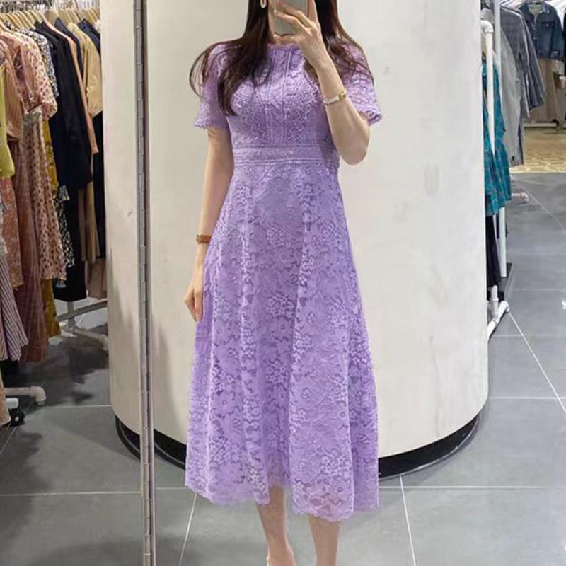 

ZANZEA Женское повседневное элегантное кружевное платье-пэчворк с вышивкой, с коротким рукавом, длинное фиолетовый