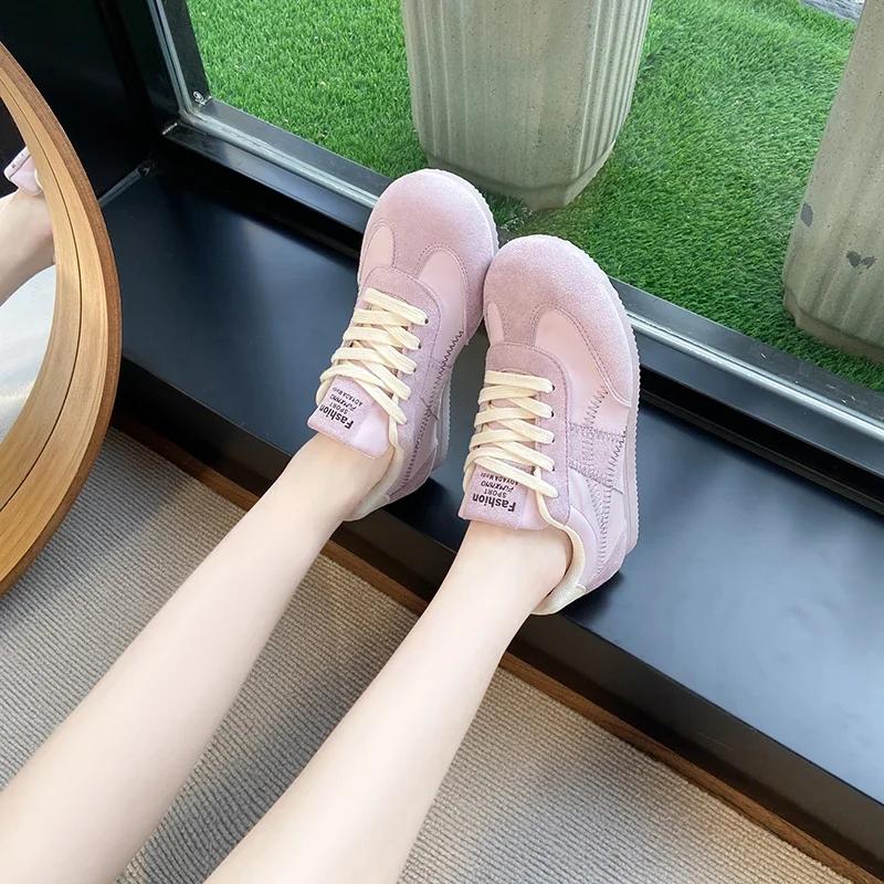 Spring New Style Sports Shoes Casual and Lightweight Walking Shoes for Women Matte Leather Training Retro Vulcanized Shoes