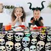 Decorative Festive Curtain Halloween Skull Foil Fringe Curtain, Iridescent Disposable Tablecloth, Pattern Party Decor Table Cover Tinsel Backdrop for