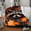 1PC Raccoon, Autumn Leaves Blanket - Soft Warm All-Season Throw for Sofa, Bed, Car, Office, Throw For Sofa yy250916083