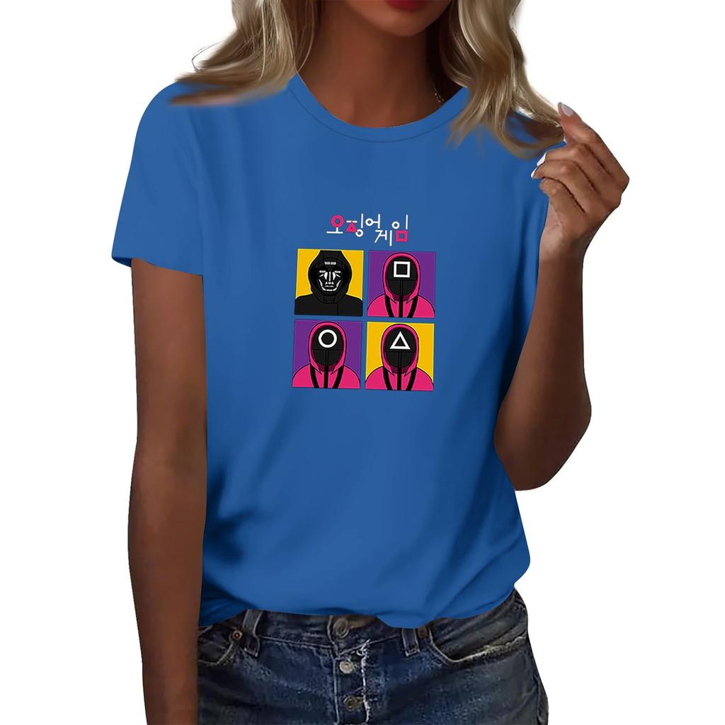 Damen Rundhals Bedrucktes Kurzarm T-Shirt Top