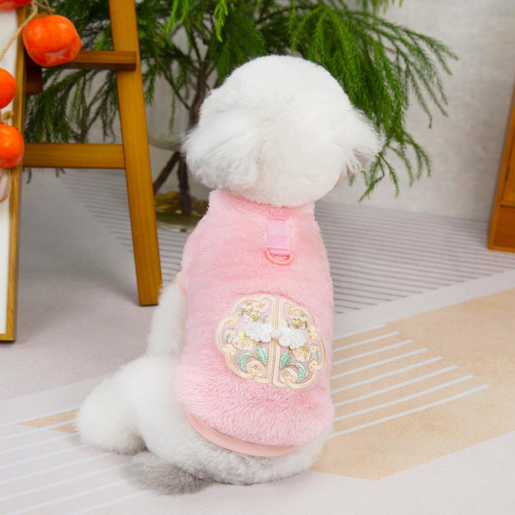 New Chinese Embroidery Pet Fleece Coat Can Be Pulled Small Dogs And Cats Hanfu Tang Suit Cute Pets Thickened Winter Clothes