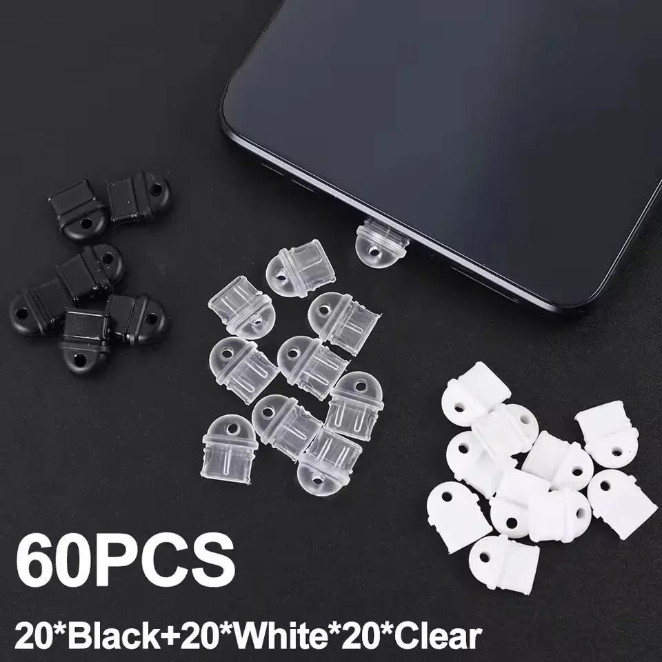 60/1 Stück DIY Staubschutzstecker Transparenter Ladeanschluss Staubschutzstecker für iPhone Typ C Stecker Stopper Schutzkappe Handy Anhänger