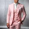 Pink Men Suit 3 Piece Fashion Double Breasted Gold Button Slim Fit Outfit For Prom Party Business Formal Wedding Groom Tuxedo
