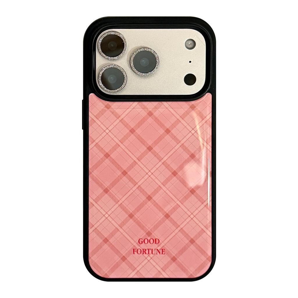 Strawberry Powder Plaid Is Suitable for 17 Apple 17pm Mobile Phone Case Iphone16 Epoxy 13 High Value 11 Korean Style 15 Hard
