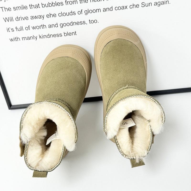 Children's Warm Snow Boots Leather and Fur Short Boots Waterproof and Non-slip One-step Cotton Shoes