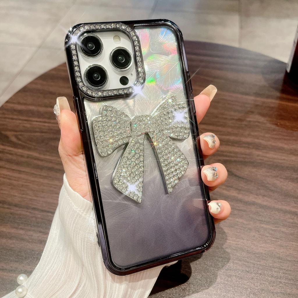 For IPhone 15 Electroplated Butterfly Crystal Diamond Phone Case for Apple 14 Gradient Feather 13 Luxury Protective Case for Women