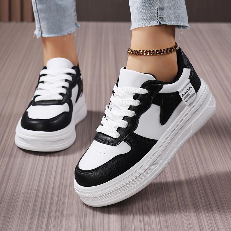 Fashion Fashion Sneakers Autumn New Round Toe Deep Mouth Front Lace-up Colorblock Platform Flat Single Shoes