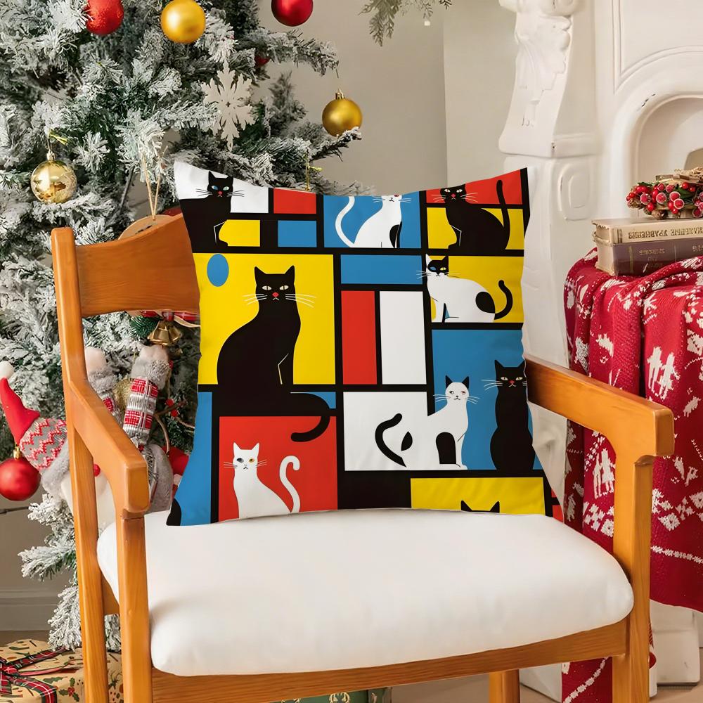 Abstract Painting PPiet Mondrian Art Pillow Case Silky Short Plush With Invisible Zipper Dustproof Sofa Cushion Cover