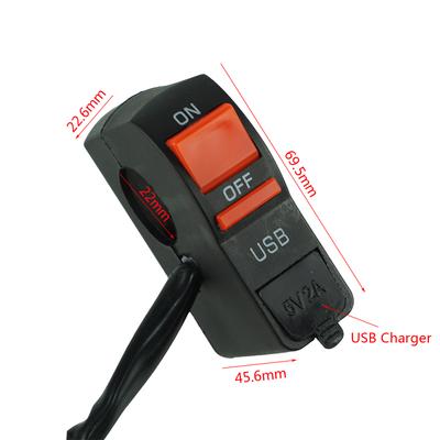 Universal Motorcycle Handlebar Start Flameout Switch ON OFF Button with USB Charge for Moto Motor ATV Bike 4 Wire