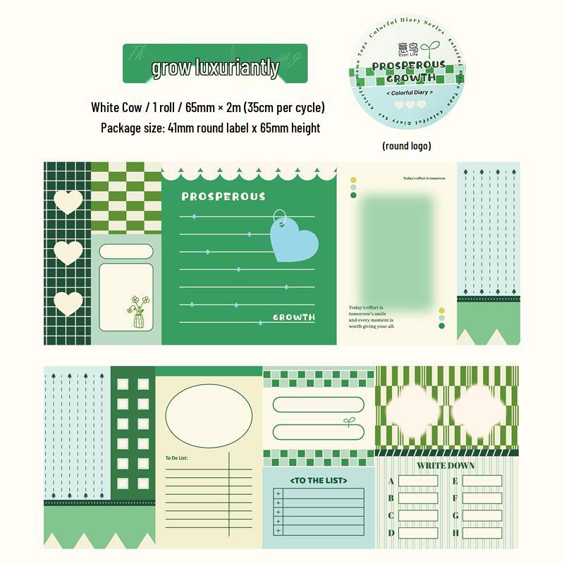 Yi Niao Colorful Diary Series: White Cow Writable Tape Journal for DIY Collage - 6 Styles