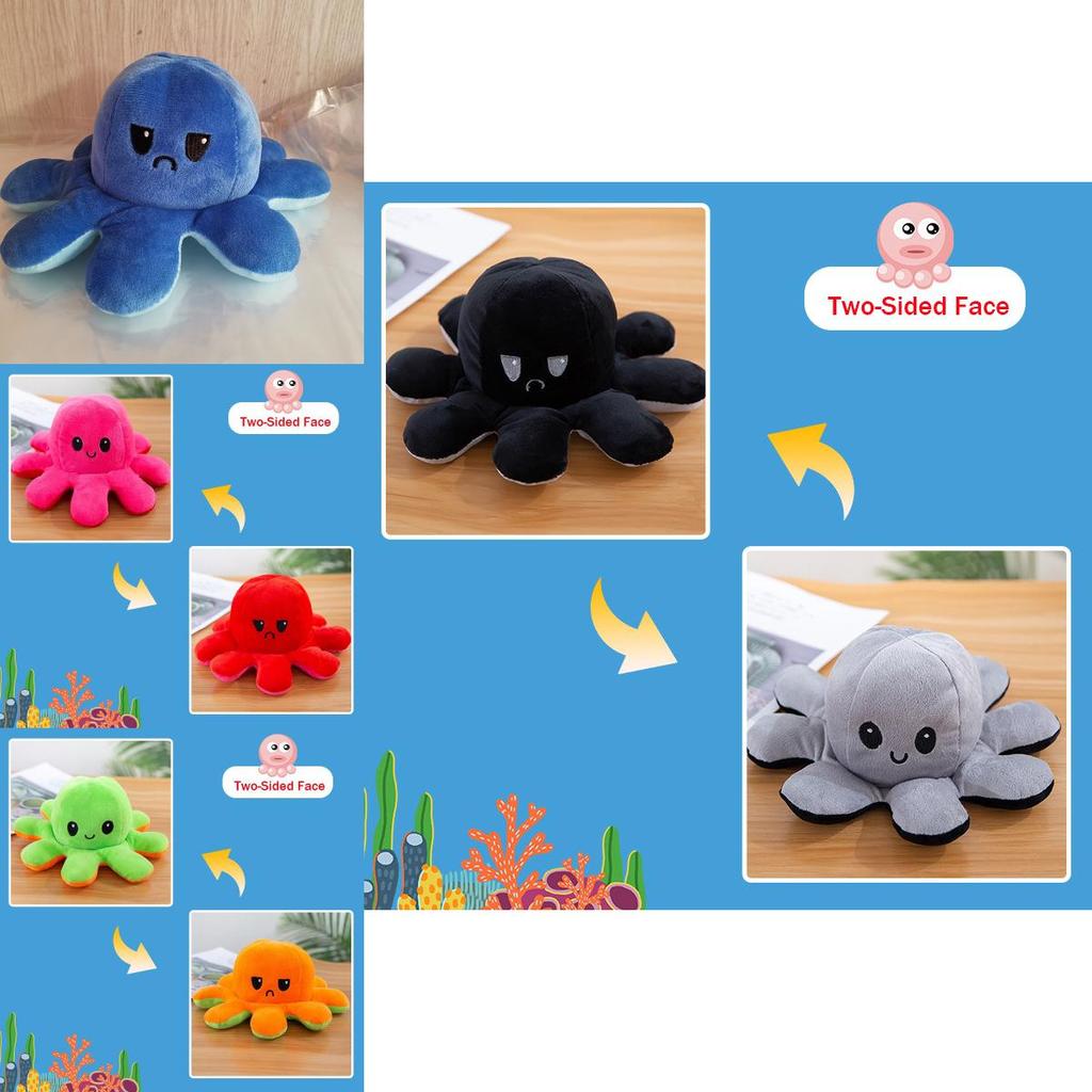 Adorable Double-sided Flip Reversible Octopus Plush Toy In Soft And Lifelike Style