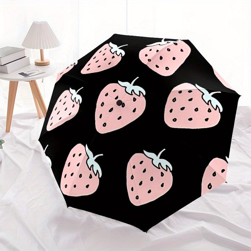 1pc Strawberry Pattern Automatic Open/close Folding Compact Umbrella, 8-Rib Sturdy Canopy, Lightweight Portable, Everyday Use, Gift, Outdoor Umbrella,