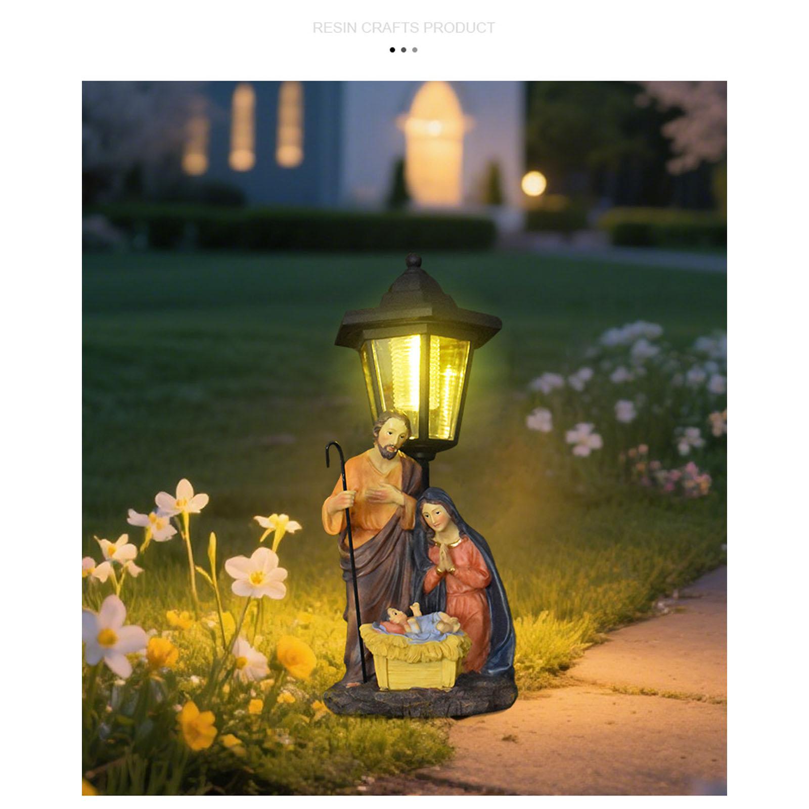 Handcrafted Solar Operated Light Nativity Manger Scene Resins Ornament Christian Religious Outdoor Garden Lawn Decors 1
