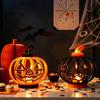 Halloween Pumpkin Lights Lantern, LED Light Up Hollow Ornament, Battery Operated Atmosphere Lighting Statue with Warm for Indoor Outdoor Party