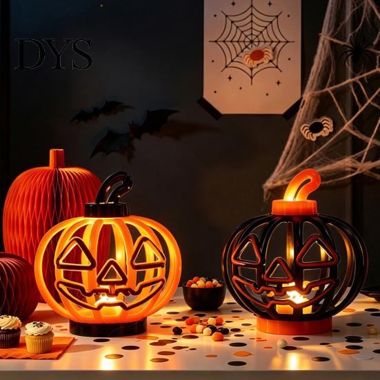 Halloween Pumpkin Lights Lantern, LED Light Up Hollow Ornament, Battery Operated Atmosphere Lighting Statue with Warm for Indoor Outdoor Party