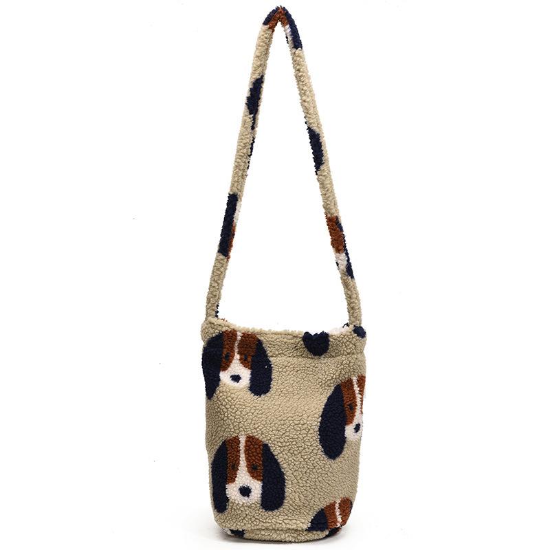 New Autumn and Winter Lamb Velvet Shoulder Bag Bucket Bag Large Capacity Commuting Crossbody Retro Ethnic Style Mao Tote Bag