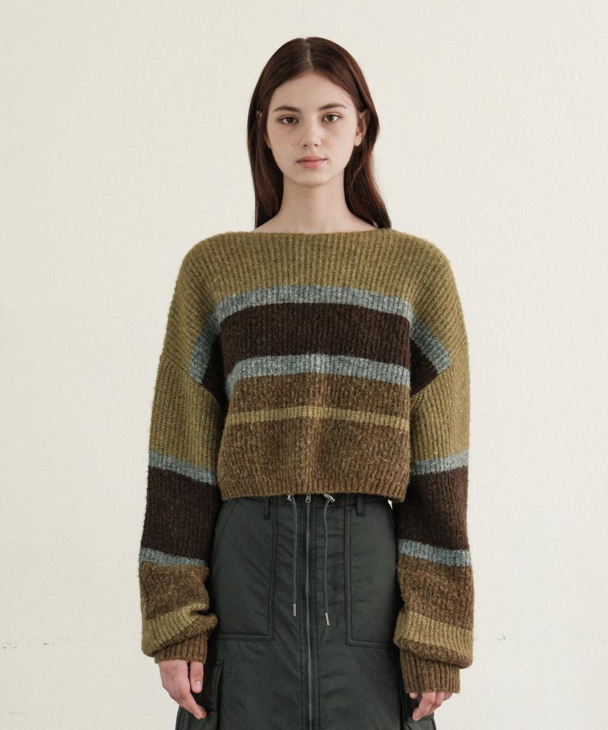 HELEMENT Women'S Striped Crop Knit (Khaki)