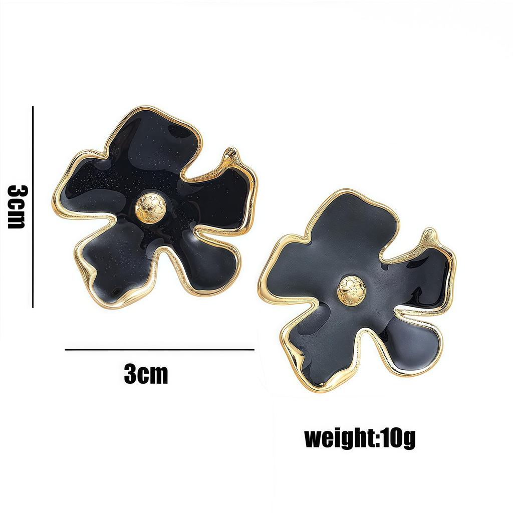 Luxury Titanium Steel Flower Stud Earrings with Enamel and Irregular Petals